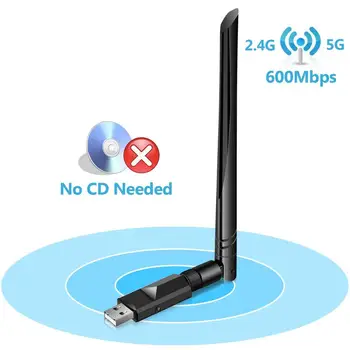 600Mbps Belaidžio NetworkCard dviejų dažnių (2.4 G/150Mbps+5G/433Mbps) WiFi Dongle Vairuotojas Nemokamai su 5dBi Antenos for Desktop Laptop