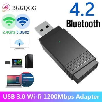 BGGQGG USB 3.0 Wi-fi 1200Mbps Adapter Dual Band 2.4 Ghz/5.8 Ghz Bluetooth 5.0/WiFi 2 in 1 Antenos Dongle Adapterį AK, Nešiojamieji kompiuteriai