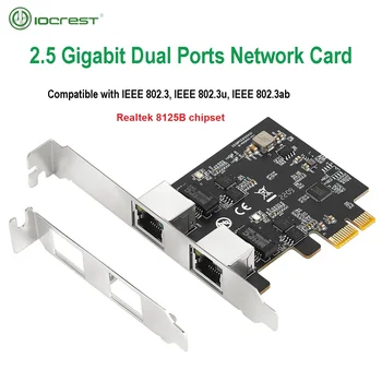 IOCREST 2.5 GBase-T Gigabit Tinklo Adapteris su 2 Prievadai 2500Mbps PCIe 2.5 gb Ethernet Kortele RJ45 LAN Controller Card