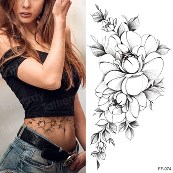 sketche rožė, bijūnas Kūno Menas Vandeniui netikrą tatuiruotę gėlių Moters, Merginos Rankos Riešo Rankovės Flash TemporaryTattoo Lipdukai