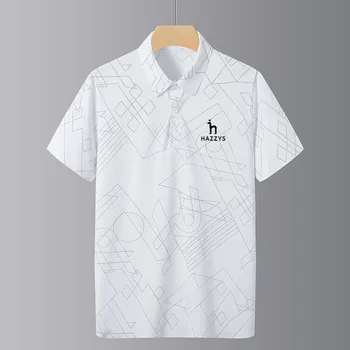 Vyriški HAZZYS Golfo Drabužiai Vyrams Polo Drabužiai Vasaros Shirt Dizainas Geometrinių raštų vientisos Spalvos trumpomis Rankovėmis Atsitiktinis Verslo Sportas
