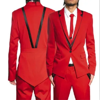 Vėliau Kailio Kelnes Dizaino Mados Raudona Jaunikis Tuxedos Slim Fit Užsakymą Vyrų Vestuvių Prom Šalies Kostiumai (Švarkas+Kelnės+Kaklaraištis)
