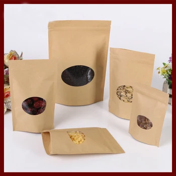 11*16+3 30pcs ruda savarankiškai zip-lock kraftpopieris maišeliai su langas, dovanų, saldumynų ir saldainių maisto arbatos papuošalai mažmeninės pakuotės popieriaus