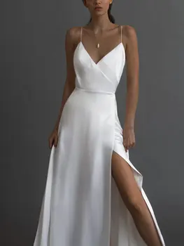 2023 Naują atvykimo seksualus suspender rankovių V-kaklo, mažų suknelė plonas dirželis per petį ilgai moterų šalis suknelė Balta