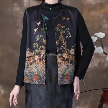 2023 tradicinės kinų etninės stiliaus marškiniai atostogų atsitiktinis palto rankovių derliaus outwear ponios kinų hanfu liemenė