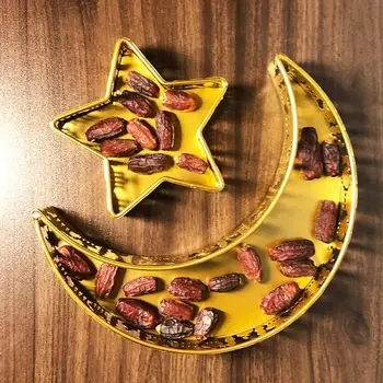 2vnt Metalo Žvaigždės/Moon Eid Mubarakas Maisto Dėklas Ramadanas Kareem Centerpieces Stalo Maisto Plokštės Islamo Musulmonų Dekoro 2023 Naujas