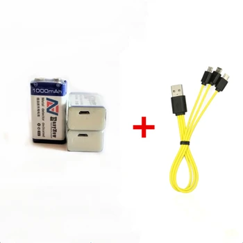 3pcs 1000mAh 9V įkraunama baterija, USB Li-ion įkraunama baterija Micro USB kabelis greito įkrovimo