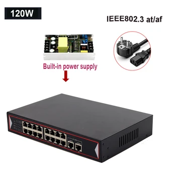 48V POE Switch Ethernet 6 16 Uostų Tinklo 10/100 mbps Prievadų IEEE 802.3 AF/IP Kamera, Wireless AP Uplink Tinklo Jungiklis