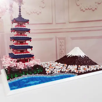 6500pcs+ Japonijoje, Fuji Kalno Chureito Pagoda Micro Blokai Fujiyama 3D Modelį Sumontuotas Mini Plytų Pav Žaislas Vaikas Dovanos