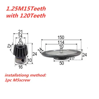 8：1 kampine pavara 1.25 tampros modulis 15teeth su 120 dantų vidinės skylės 6-10mm 90 laipsnių ratai atvirkštinio plienas, įrankių plienas pavara