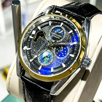 AOKULASIC Vyrų Mechaninė Žiūrėti Mėnulio Fazės Vandeniui Automatinis Laikrodžiai Vyras Šviesos Laikrodis Verslo Laikrodis Relogio Masculino