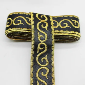 Aukso Nėrinių Juostelės Cosplay Costums Appliqued Auksu Siuvinėta Juosta, Nėrinių Diržas Geležies 6 Kelyno, Daug Juodos spalvos, Aukso Ir Sidabro 5cm