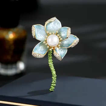 Aukštos Kokybės Kinų Stiliaus Lotus Pin Sagė Fiksuotojo Cardigan Kostiumas Anti-glare Multi-purpose Pearl Gėlių Sages Moterims