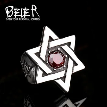 Beier naują parduotuvę 316L Nerūdijančio Plieno žiedas žvaigždė davidas žiedas Super Aukštos Kokybės bižuterijos LLBR8-187R