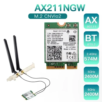 Belaidžio Tinklo Kortelė AX211NGW+Dual Wifi Antenos 6E 2 M. Klavišą E Cnvio2 2.4 Ghz/5 ghz 802.11 Ac 