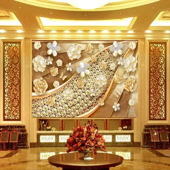 Custom 3D Europos Stiliaus Papuošalai Diamond Plaukioja Spindintis Gėlių Fone, Sienos Tapetai, Freskos, Miegamojo Namų Dekoro Meno