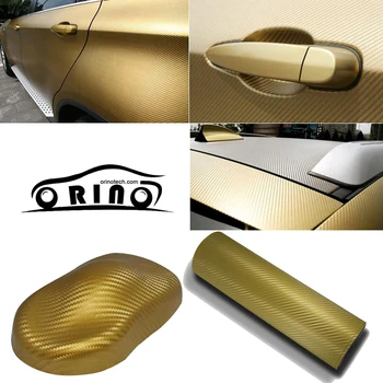Dydis 1.52x30m/Roll Aukso 3D Anglies Pluošto Vinilo Automobilių Wrap Plėvelės, folijos Su Oro Burbulas Nemokama 3D white Automobilių odos optikos dangos