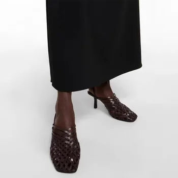 eilutėje užsienio prekybos nišą odos audimo tuščiaviduriai aukštos obcasie sandalai moteriška Baotou tuščiaviduriai atgal bauda kulnas plonas dirželis Romos batų