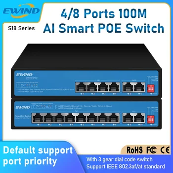 EWIND POE Switch 4/8 Uostų 100M Ethernet Jungiklis su Uplink RJ45 Uostų Tinklo Jungiklis IP Kameros/Wireless AP AI Smart Switch