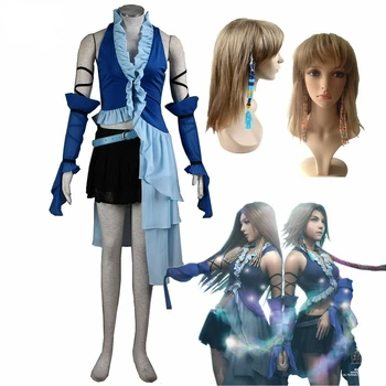 Final Fantasy XII Cosplay Yuna Lenne Daina Cosplay Kostiumų ir Auskarai Rinkinį Helovinas Mėlyna Suknelė pagal Užsakymą
