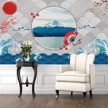 Fudzijama Jūros Bangų Foną Freskos Šiuolaikinės Japonų, Suši Restoranas, Pramonės Dekoro, Sienų danga Sienos Popieriaus 3D