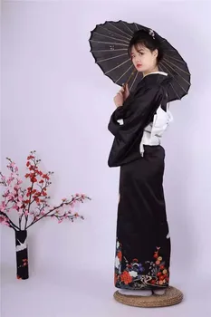 Japonijos Tradicinių Ponios Kimono Juoda Likti Rankovės Padėties nustatymo Krano Rankena Raukšlių atsparus Audinys Derliaus Kelionės