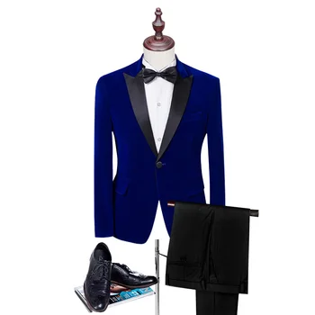 JELTONEWIN 2021 Royal Blue Velvet Vyrų Kostiumai Pasiekė Atvartas Groomsman Švarkas Užsakymą Prom Tuxedos Vyrų Jaunikis Vestuvių Kostiumas