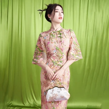 Kinų Stiliaus Cheongsam Moterų Drabužių 2023 Vasaros Akių Šviesą Siuvinėjimo Kinų Suknelė Moterų Patobulintos Šiuolaikinių Qipao