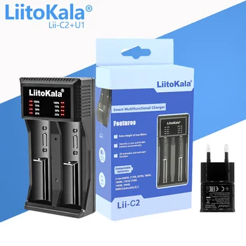 LiitoKala Lii-C2 21700 Baterijos Įkroviklio 18650 18350 26650 16340 RCR123 14500 3.7 V 1.2 V Ni-MH Ni-Cd 2A smart USB įkroviklis