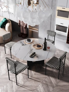 Modernios šviesos prabanga roko plokštė valgomasis stalas apvalus paprasta stiliaus namų valgomojo stalas ir valgomojo stalas, kėdės derinys