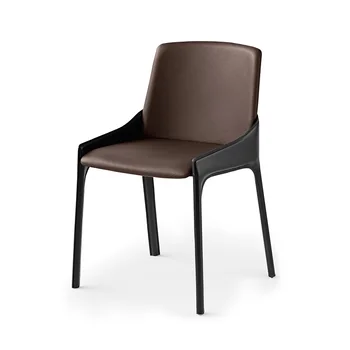 Modernus minimalistinis šviesos prabanga Šiaurės dizaineris kietos odos valgomojo kėdė Viešbučio restorane Odos kėdė
