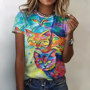 Moterų Top marškinėliai Moterų Mielas Juokingi Marškinėliai Prekės ženklo 3D Spausdinimo Gyvūnų Katė Vasaros Kasdienių Drabužių trumpomis Rankovėmis Prarasti Mados T-shirt