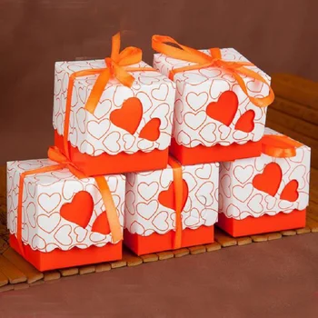 Oranžinė Dvigubo Širdies Vestuvių Naudai Box dovanų dėžutė saldainių dėžutė vestuvių dėžutė su Kaspinu Nemokamas Pristatymas
