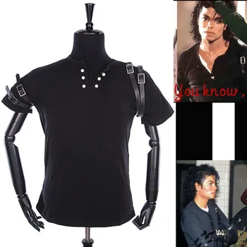 Punk Rock Streetwear Motociklo MJ Michael Jackson Kostiumas Klasikinis BLOGAI, Juoda T-shirt ir Diržas