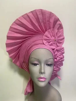 Rožinė Nigerijos gelis galvos apdangalai, su akmens karoliukais, jau auto, turbanas, afro aso ebi gelio aso oke, įvairių kraštų galvos apdangalai