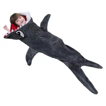 Ryklys Miegmaišį Dvigubo Sluoksnio Pliušinis Gyvūnų Antklodė Pižama Onesie Nešiojami Hoodie Super Minkštas Šiltas Camping Keliones Sleepovers