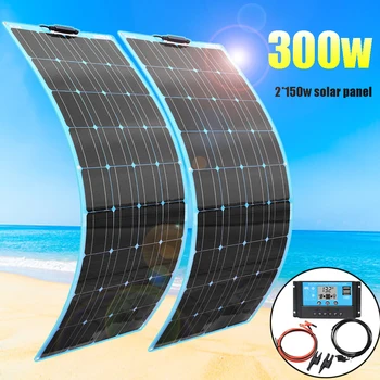 saulės skydelis 12v pilnas komplektas 300w fotoelementų skydelis lanksčios saulės baterijos kroviklis sistemos namų automobilių RV kemperis valtis 1000w