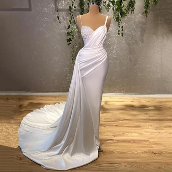 Seksualus Vestuvių Suknelės Moterims Žavinga 2022 Rankovių Perlai Nuotakos Suknelė Balta Undinė Grindų Ilgio Chalatas De Mariee Tinkinti