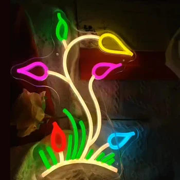 Spalvinga Gėlės Neoninis Ženklas, Rankų darbo, LED Neon LIght Sienos Meno Butas, Miegamojo Sienos, Kavinė, Biuro Neoninės Šviesos Menas, Sienų Dekoras