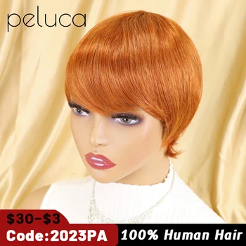 Spalvos Trumpas Tiesiai Pixie Bob Žmogaus Plaukų Perukas Su Kirpčiukais Moterų Brazilijos Remy Plaukai Ne Nėrinių Bordo Raudona Pigūs Perukai Šviesūs