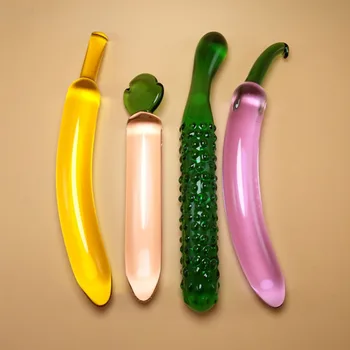 Stiklo Dildo Moterų Masturbacija Sekso Žaislų 4 Stilius Vaisių, Daržovių Dirbtinės Varpos Analinis Kaištis Sekso Žaislas Dera Gėjams Sekso Produktas