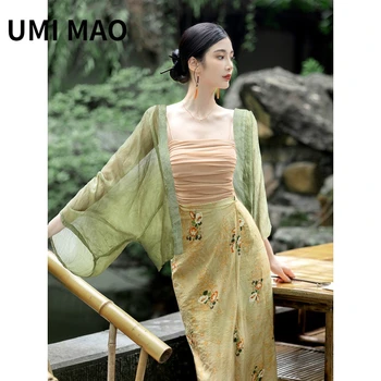 UMI MAO Pagerėjo Han Nustatyti Moterų Kasdien Vasaros Han Elementas Nacionalinės Stiliaus Megztinis Suknelė, Diržas Femme Y2K