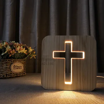 USB 3D LED Medienos Naktį Šviesos jesu kryžiaus christiana 3D Iliuzija Luminaria Lempos Dovanos krikščionių religinės katalikybė stačiatikių