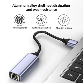 USB Ethernet Adapter USB3.0 1000Mbps Tinklo plokštė Tinklo plokštė RJ45 Tipo C Gigabit Nešiojamas Xiaomi Dėžutę