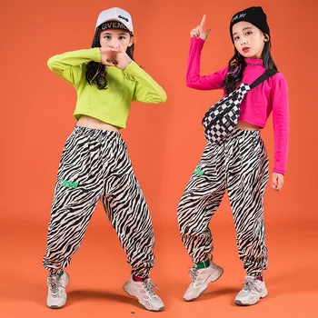 Vaikas Hip-Hop Drabužių Juoktis Kaklo Pasėlių Viršuje Long Sleeve T Shirt Zebras Spausdinti Streetwear Jogger Kelnės Mergaitėms Kostiumas Drabužiai