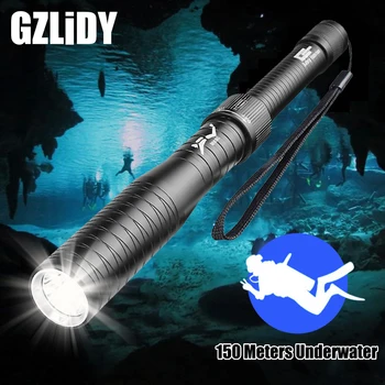 Vandeniui LED Žibintuvėlis Profesionalių Nardymo Šviesos Super Šviesus Beisbolo Lazda Žibintai 150 Metrų po vandeniu Žibintų 18650 Fakelas