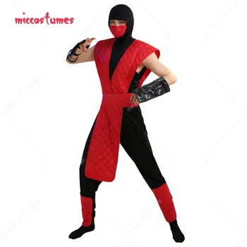 Vyrai Žaidimas Ninja Raudona Kovotojas Cosplay Kostiumas Helovinas Liemenė ir Kelnės Rinkinys su Tabard