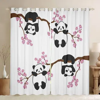 Vyšnių Žiedų Animacinių filmų Panda Plonos Užuolaidos Vaikų Kambarį Miegamojo Langų Dekoro Du Apmušalas Nemokamas Pristatymas 2 vnt