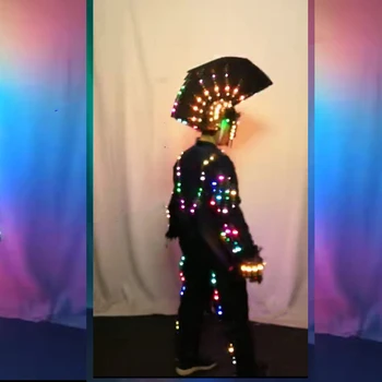 Žėrintis Šalmas kaukė Robotas tiktų LED Drabužių Mados Šviesos Drabužių Talentų Šou Vyrų LED Kostiumai ateityje šalies šokių drabužiai